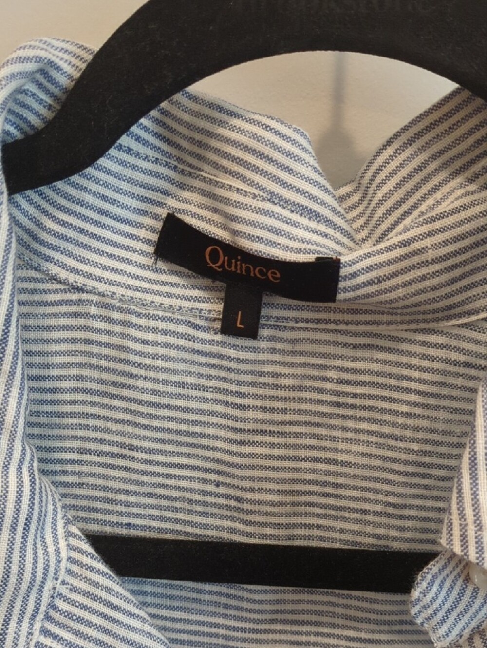 Coastal Minimal Preppy Classic Quince 100% Linen Stripe Camp Shirt Sz Lg Relaxed - Picture 2 of 6